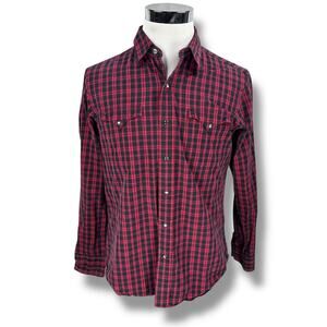 Polo Ralph‎ Lauren Classic Western Shirt Men's Medium Red Black Plaid Pearl Snap
